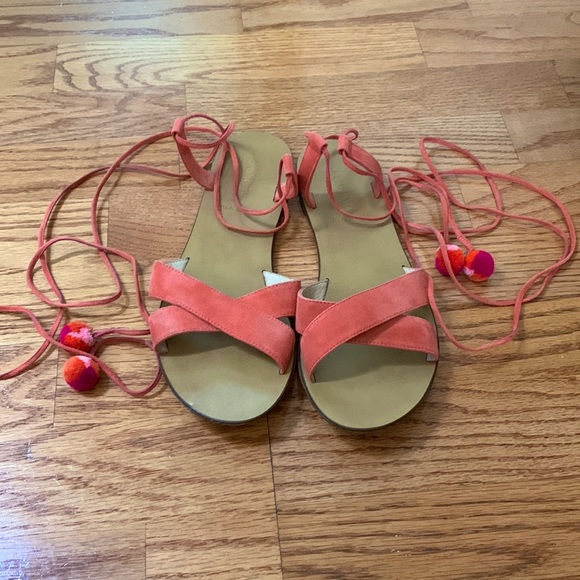 J.Crew Suede Pom Pom Sandals